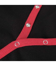 Body Damskie Krótki Rękaw Dekolt w Serek Czarno Czerwone Elastyczne L