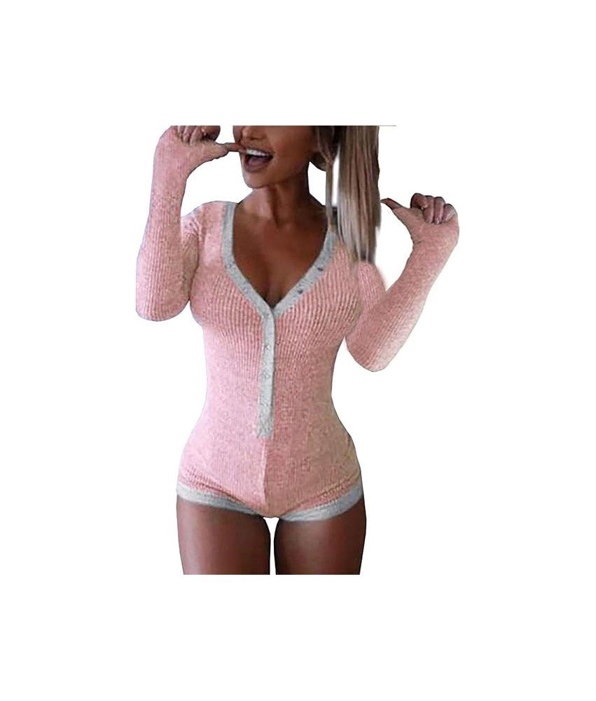 Body Damskie Długi Rękaw Dekolt w Serek Różowo Szare Elastyczne M