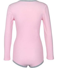 Body Damskie Długi Rękaw Dekolt w Serek Różowo Szare Elastyczne M