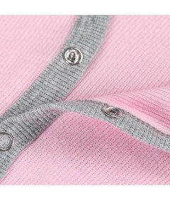 Body Damskie Długi Rękaw Dekolt w Serek Różowo Szare Elastyczne M