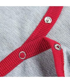 Body Damskie Długi Rękaw Dekolt w Serek Szaro Czerwone Elastyczne M