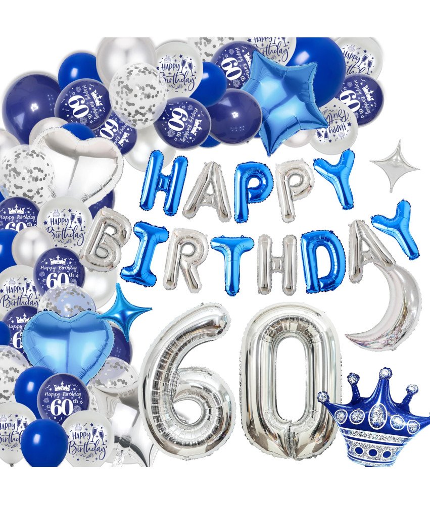 Zestaw Balonów na 60 Urodziny Niebiesko Srebrne Balony Foliowe XXL