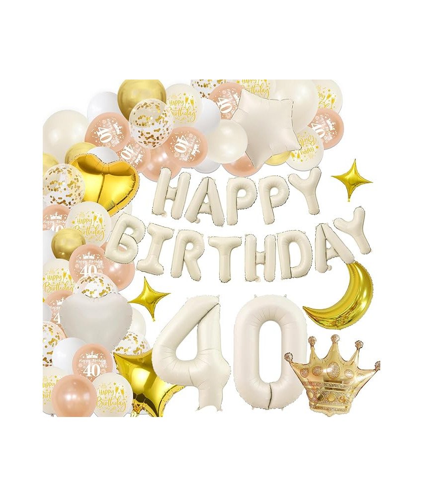 Zestaw Balonów na 40 Urodziny Białe Złoto Balony Foliowe XXL z Cyfrą 40