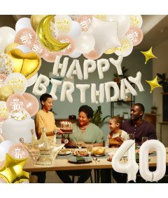 Zestaw Balonów na 40 Urodziny Białe Złoto Balony Foliowe XXL z Cyfrą 40
