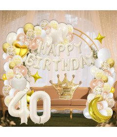 Zestaw Balonów na 40 Urodziny Białe Złoto Balony Foliowe XXL z Cyfrą 40
