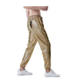Męskie Spodnie Joggery Metaliczne Błyszczące Disco Imprezowe Dresy Złote S