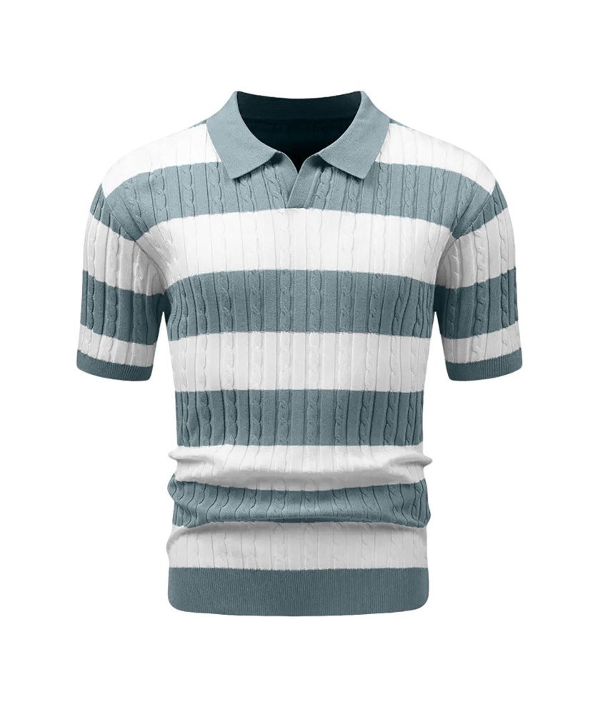 HYPESTFIT Męska Koszulka Polo z Krótkim Rękawem w Paski Elegancka Zielona L