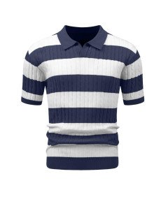 HYPESTFIT Męska Koszulka Polo Krótki Rękaw Elegancka w Paski Granatowa L