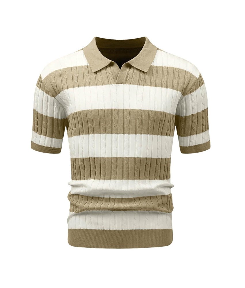 HYPESTFIT Męska Koszulka Polo z Krótkim Rękawem w Paski Elegancka Beżowa XL