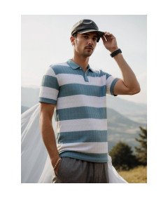 HYPESTFIT Męska Koszulka Polo z Krótkim Rękawem w Paski Elegancka Zielona L