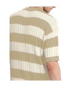 HYPESTFIT Męska Koszulka Polo z Krótkim Rękawem w Paski Elegancka Beżowa XL