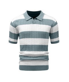 HYPESTFIT Męska Koszulka Polo Krótki Rękaw Elegancka w Paski Zielona XL