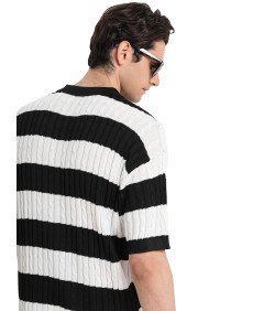 HYPESTFIT Męska Koszulka Polo z Krótkim Rękawem w Paski Elegancka Czarna S