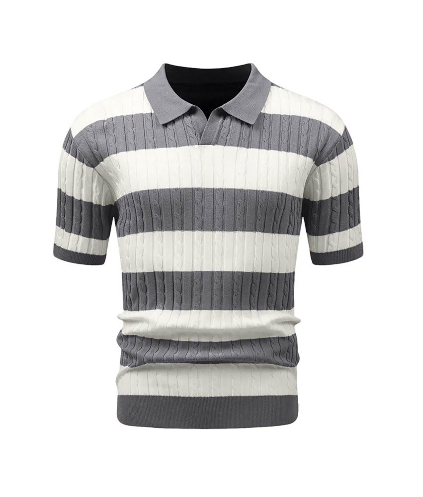 HYPESTFIT Męska Koszulka Polo z Krótkim Rękawem w Paski Elegancka Szara XL