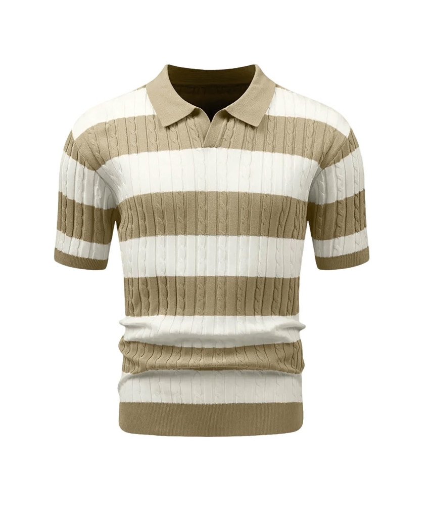 HYPESTFIT Męska Koszulka Polo z Krótkim Rękawem w Paski Elegancka Beżowa M