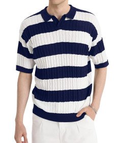 HYPESTFIT Męska Koszulka Polo Krótki Rękaw Elegancka w Paski Granatowa S