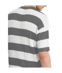 HYPESTFIT Męska Koszulka Polo z Krótkim Rękawem w Paski Elegancka Szara XL