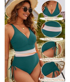 Strój Kąpielowy Damski Jednoczęściowy z Wysokim Stanem Wyszczuplający M