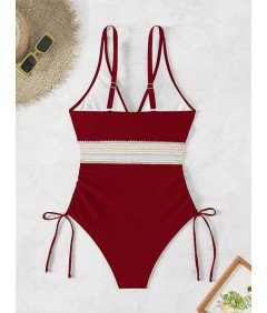 Strój Kąpielowy Damski Jednoczęściowy z Wysokim Stanem Czerwony M