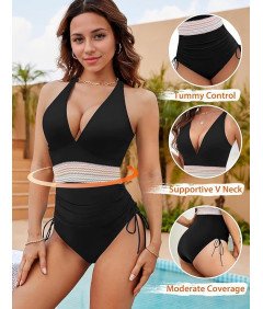 Strój Kąpielowy Damski Jednoczęściowy z Wysokim Stanem Wyszczuplający L