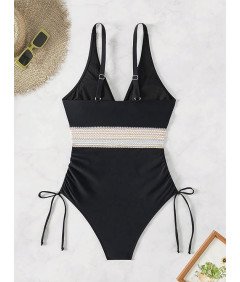 Strój Kąpielowy Damski Jednoczęściowy z Wysokim Stanem Wyszczuplający L