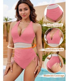 Strój Kąpielowy Damski Jednoczęściowy z Wysokim Stanem Wyszczuplający XXL