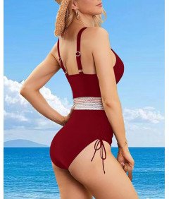 Strój Kąpielowy Damski Jednoczęściowy z Wysokim Stanem Wyszczuplający S