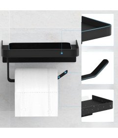 LIWIN Nosilec toaletnega papirja s polico črne barve 17,5 x 9,3 x 4 cm