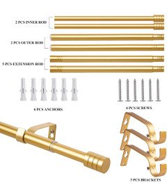 Karnisz Złoty z Podziałką Regulowany do Zasłon 76 cm–310 cm Salon Sypialnia