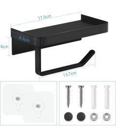 LIWIN Nosilec toaletnega papirja s polico črne barve 17,5 x 9,3 x 4 cm