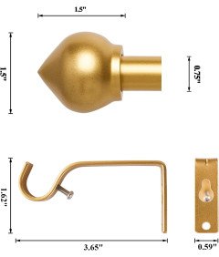 Karnisz Złoty Regulowany 76 do 200 cm z Końcówką w Kształcie Stożka