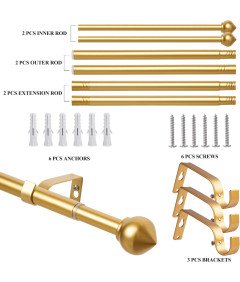 Karnisz Złoty Regulowany 76 do 200 cm z Końcówką w Kształcie Stożka