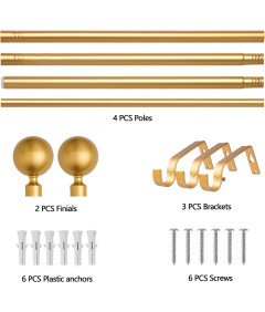 Złoty Karnisz z Kulką Regulowany Metalowy 76 cm do 132 cm do Zasłon