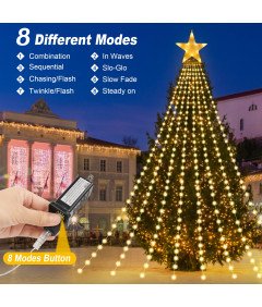 Lampki Choinkowe z Gwiazdą LED 3,5 m 8 Girland 298 Diod Ciepłe Światło