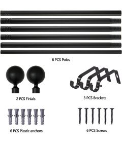 Czarny Karnisz z Kulką Regulowany od 76 cm do 200 cm Metalowy do Zasłony