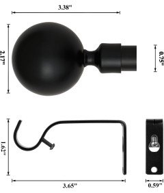 Czarny Karnisz z Kulką Regulowany od 76 cm do 200 cm Metalowy do Zasłony