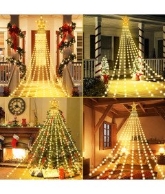 Lampki Choinkowe z Gwiazdą LED 3,5 m 8 Girland 298 Diod Ciepłe Światło
