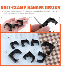 50 Sztuk Półzacisków Typu J z Gwoździem do Rur PEX Czarne Mocowanie Rur