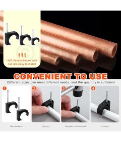 50 Sztuk Półzacisków Typu J z Gwoździem do Rur PEX Czarne Mocowanie Rur