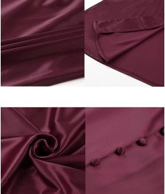 Damska Sukienka Maxi Satynowa Elegancka Vintage Bufiaste Rękawy Bordowa XL