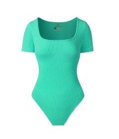 Damskie Body Modelujące Krótki Rękaw Basic Treningowe Zielone Miętowe S