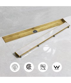 Odpływ Prysznicowy Liniowy Płaski Syfon 360 Stal Nierdzewna Złoty 110 cm