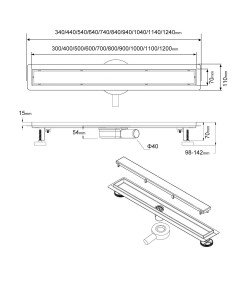Odpływ Prysznicowy Liniowy Płaski Syfon 360 Stal Nierdzewna Złoty 110 cm