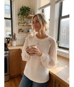 Tuopuda Sweter Damski Bluzka na Długi Rękaw Okrągły Dekolt Biała XL