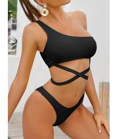 SHEKINI Strój Kąpielowy Dwuczęściowy Kostium Komplet Bikini Czarny XL