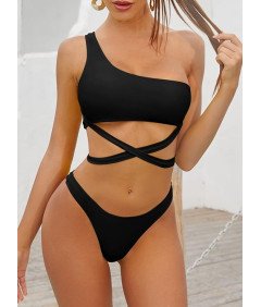 SHEKINI Strój Kąpielowy Dwuczęściowy Kostium Komplet Bikini Czarny XL