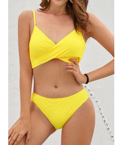 SHEKINI Damski Strój Kąpielowy Dwuczęściowy Kostium Komplet Bikini Żółty S