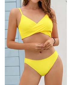 SHEKINI Damski Strój Kąpielowy Dwuczęściowy Kostium Komplet Bikini Żółty XL