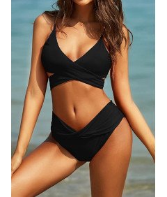 SHEKINI Damski Dwuczęściowy Strój Kąpielowy Komplet Bikini Push-Up Czarny M