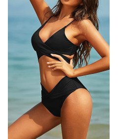 SHEKINI Damski Dwuczęściowy Strój Kąpielowy Komplet Bikini Push-Up Czarny M